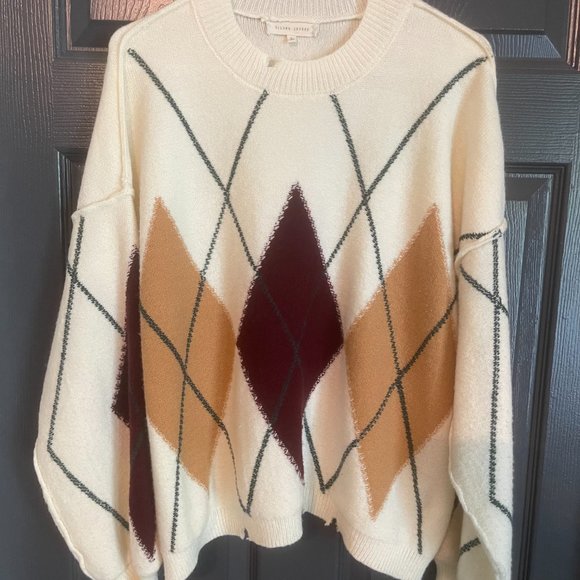 Buckle Gilded Intent Argyle Sweater Cream Sz L - Picture 4 of 6